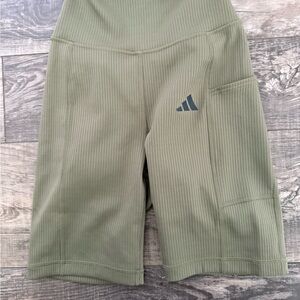 Adidas Green High-Waisted Bike Shorts Ribbed Texture